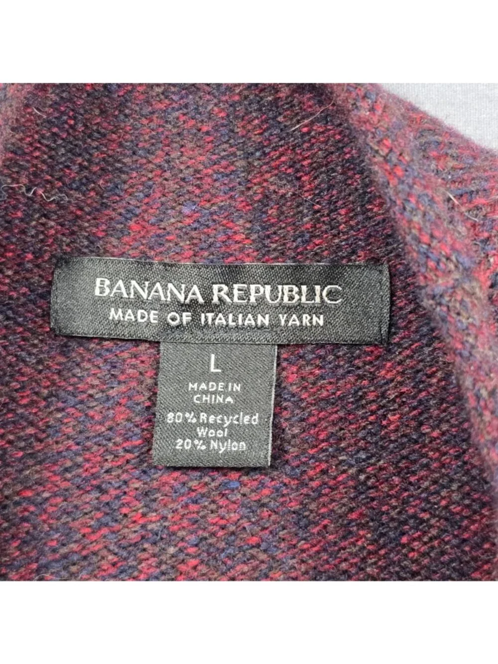 Banana Republic L Mens Sweater Recycled Wool Blend Burgundy Marled Mock Neck